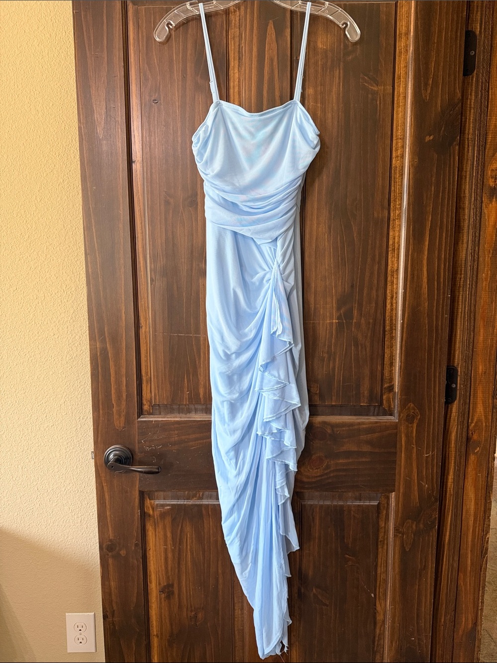 Silquee Light Blue Draped Spaghetti-Strap Evening Dress